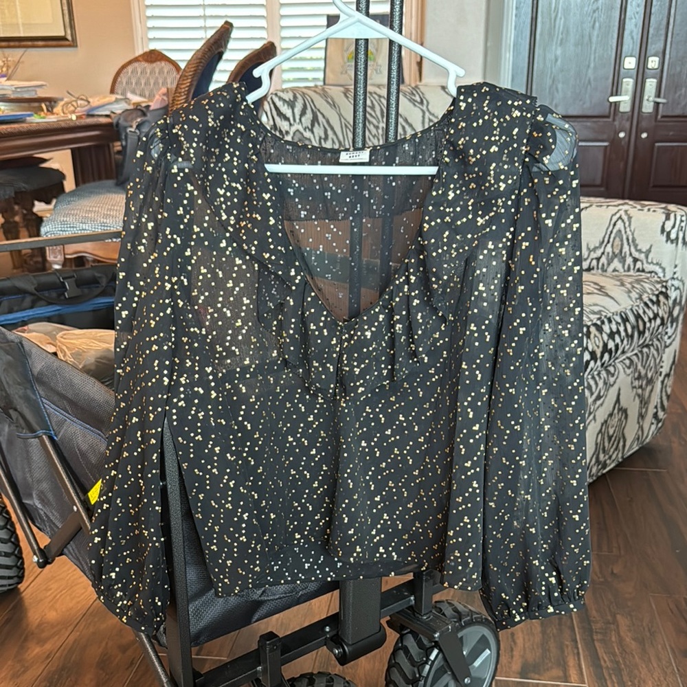 A New Day Black Blouse with Gold Accents
